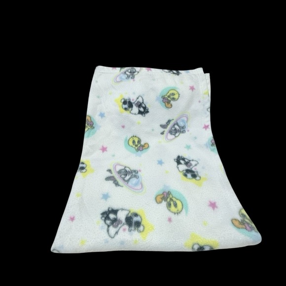 Vtg Baby Looney Tunes Fleece Baby Blanket Tweety Bugs Sylvester